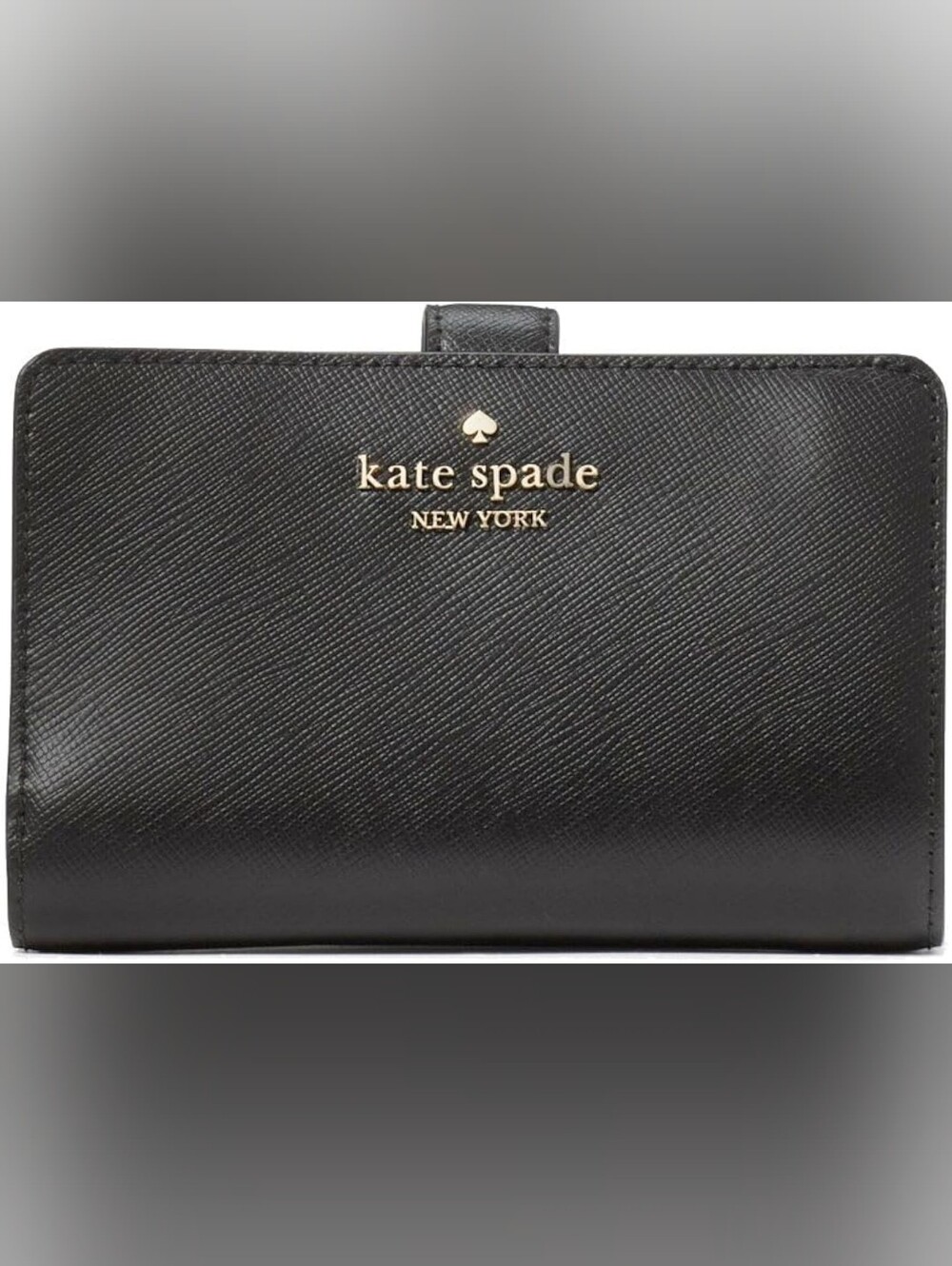 kate spade Black Saffiano Leather Compact Wallet with Gold Logo